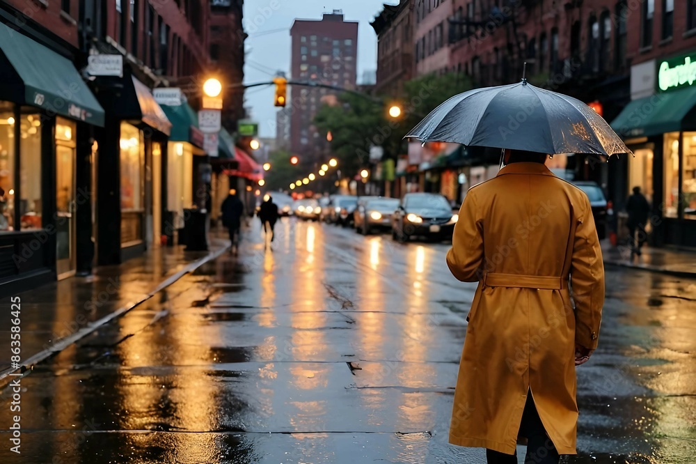 Obraz premium person walking in the rain