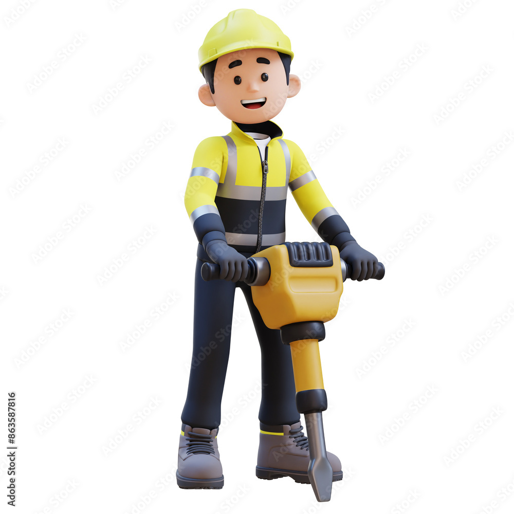 3D Construction Worker Character Working with Jackhammer 3D Construction Worker Character Working with Jackhammer