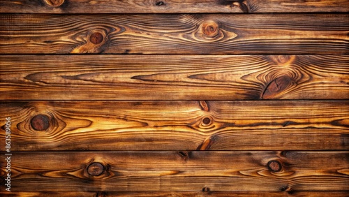 Rustic brown wooden planks with natural knots and grooves, showcasing authentic wood grain texture, ideal as a background or design element. photo