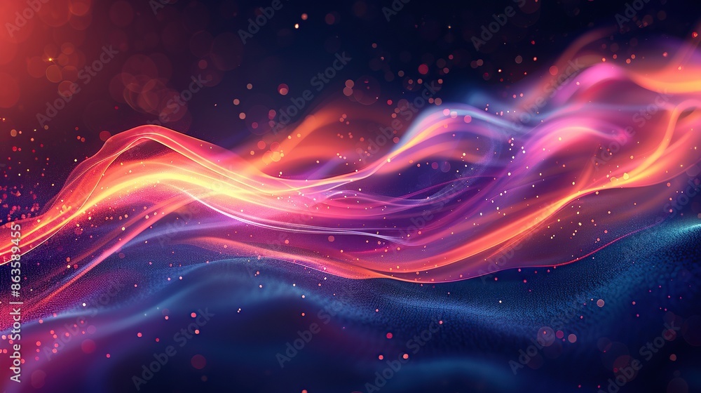 Glowing and smok blue and red waves on red, blue, black background, Generate AI. Glowing and smok blue and red waves on red, blue, black background, Generate AI.