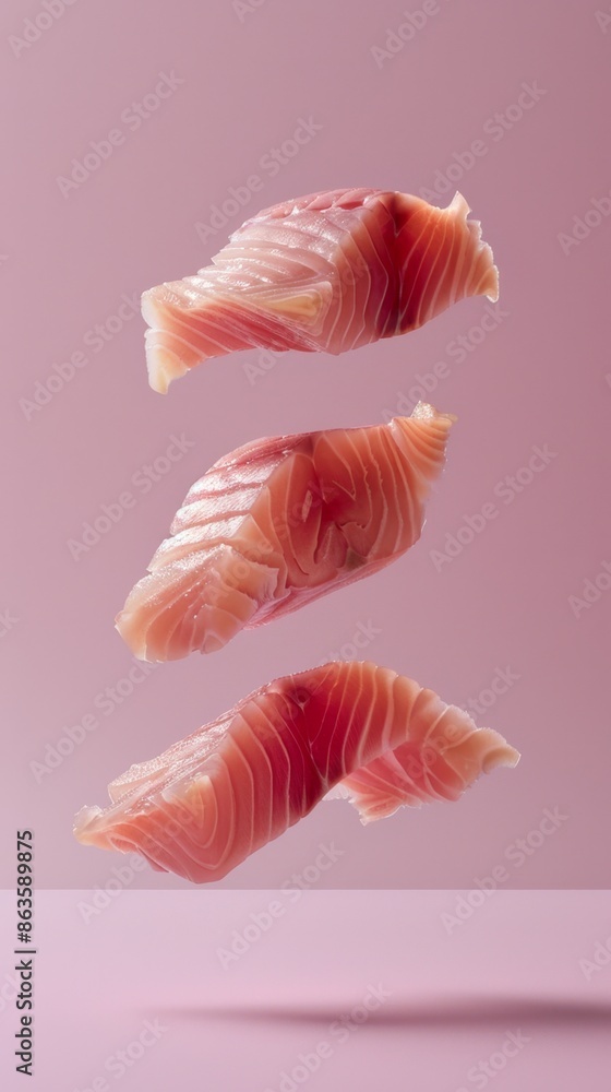 Levitating rockfish fillet cut pieces separated Levitating rockfish fillet cut pieces separated
