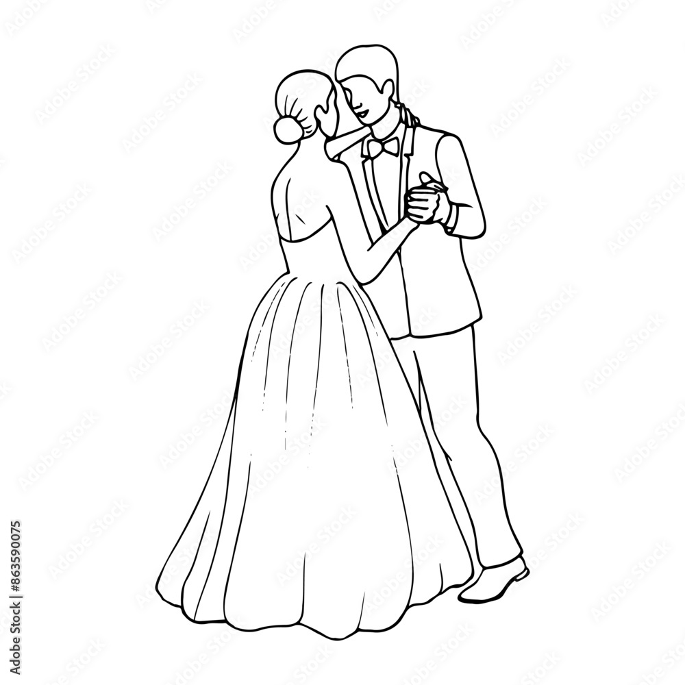 silhouettes of dancing man and woman - hand drawn line sketch. wedding dance silhouettes of dancing man and woman - hand drawn line sketch. wedding dance