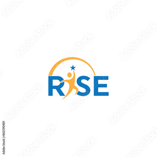 Rise logo, Rise letter with flat syle, people rising star logo template


