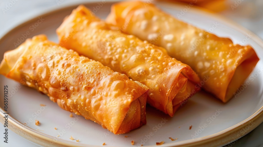Golden Fried Egg Rolls on a Plate Golden Fried Egg Rolls on a Plate