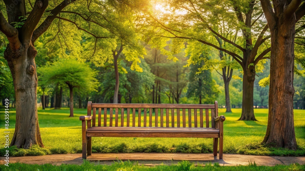 A wooden bench surrounded by green trees in a peaceful park setting , park, wooden, bench, relaxation, nature, trees A wooden bench surrounded by green trees in a peaceful park setting , park, wooden, bench, relaxation, nature, trees