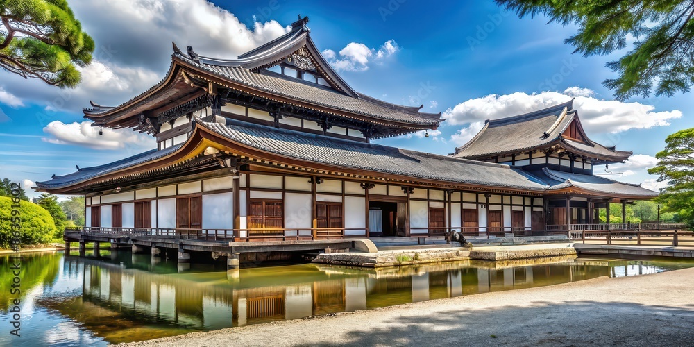Discover the essence of Japanese tranquility and architectural finesse with this captivating stock photo. Discover the essence of Japanese tranquility and architectural finesse with this captivating stock photo.