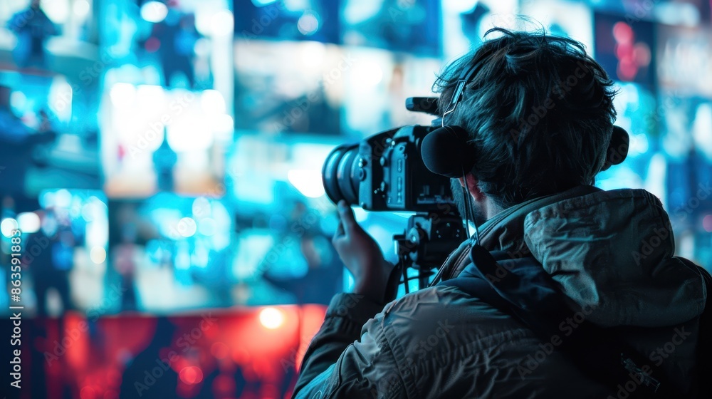a professional camera with a large digital screen displaying a professional camera with a large digital screen displaying