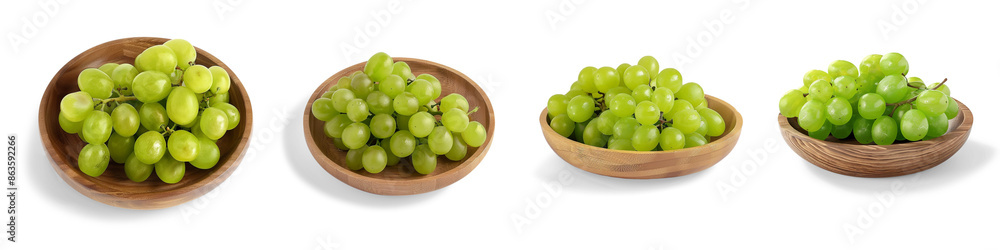 Green Grapes on Wooden Plate | Isolated on Transparent Background Green Grapes on Wooden Plate | Isolated on Transparent Background
