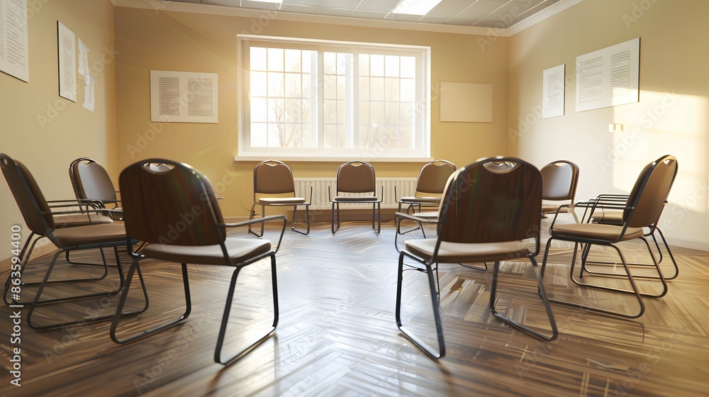 empty group therapy room with chairs in a circle empty group therapy room with chairs in a circle