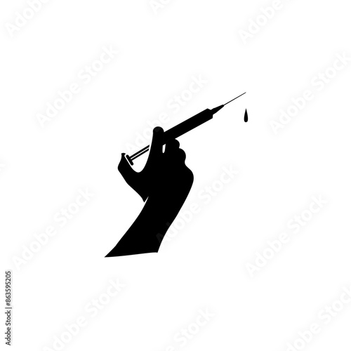 man holding syringe silhouette icon vector