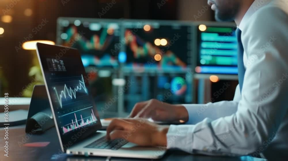 analyze business diagrams, marketing statistics and financial market graphs on a laptop monitor analyze business diagrams, marketing statistics and financial market graphs on a laptop monitor