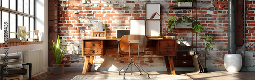 Modern loft office interior with furniture modern and stylish furniture unpainted wall on background
 photo