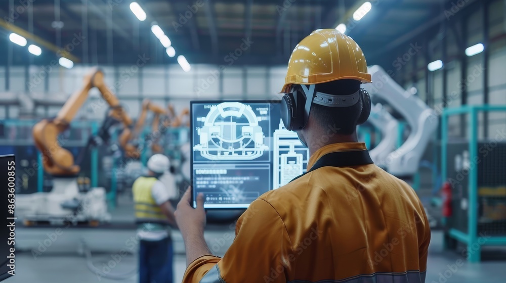 Future Tech Workers in Robotic Maintenance Bay Augmented Reality at Work Future Tech Workers in Robotic Maintenance Bay Augmented Reality at Work