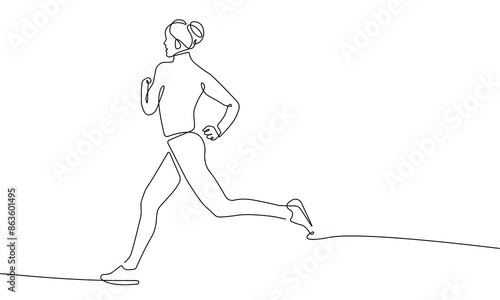 Runner One Line Drawing. Running Concept Abstract Minimal Drawing. Athlete Continuous One Line Illustration. Activity Lifestyle Modern Trendy Contour Drawing. Vector EPS 10.