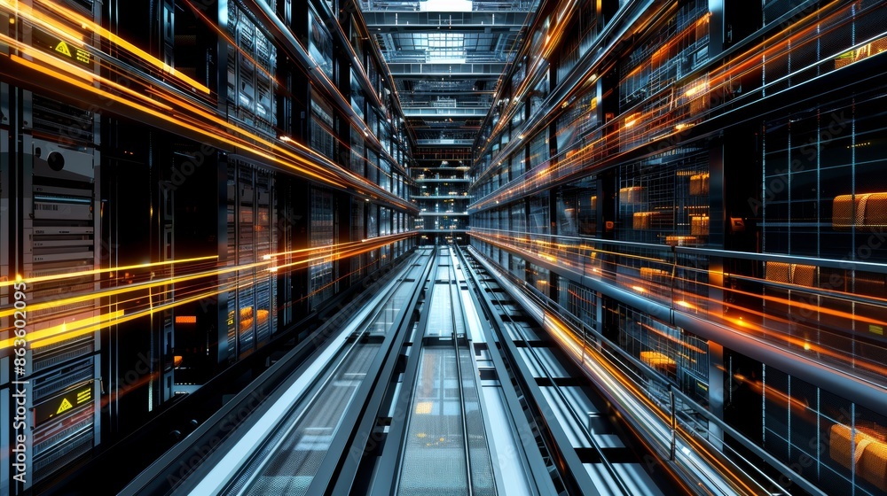 Tech Odyssey Futuristic Automated Storage System in Action with Dynamic Movement and HighTech Infrastructure Tech Odyssey Futuristic Automated Storage System in Action with Dynamic Movement and HighTech Infrastructure