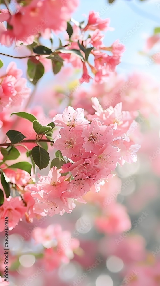 Obraz premium Captivating Pink Blossoms Adorning Lush Floral Branches in Enchanting Spring Garden
