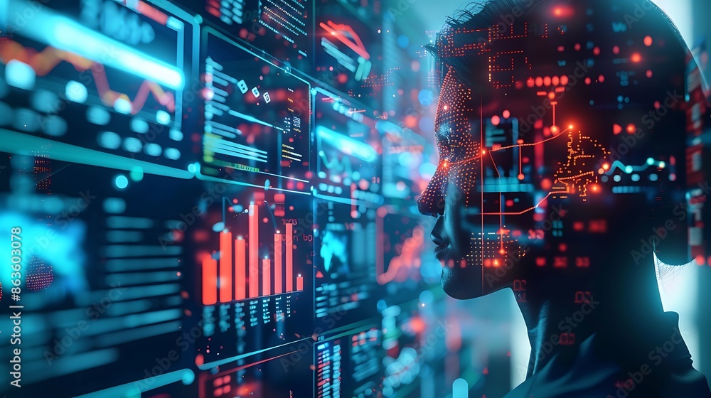 Digital Transformation: A Silhouette of a Woman Surrounded by Data Digital Transformation: A Silhouette of a Woman Surrounded by Data