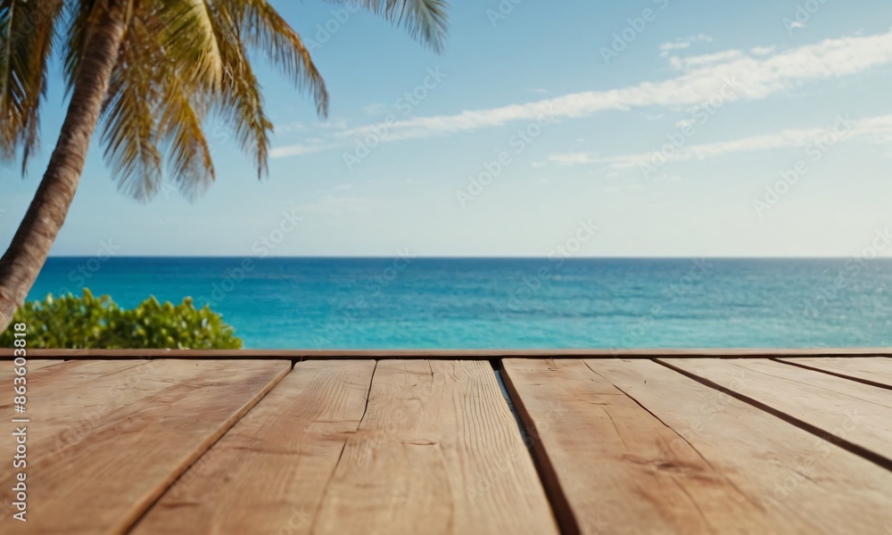 Fototapeta premium table wood for product visualization in the tropical beach