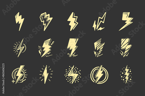 Hand drawn doodle electric lightning symbol sketch. thunder icon