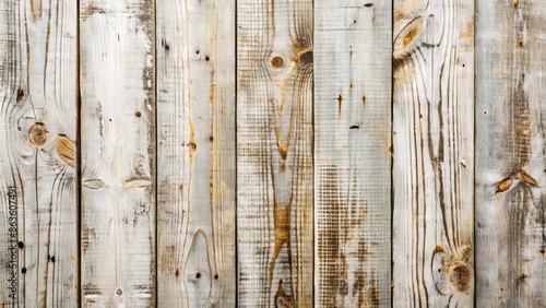 Rustic, distressed, white wood plank with organic imperfections, unique natural patterns, and subtle texture, evoking a retro, vintage atmosphere perfect for design backgrounds. photo