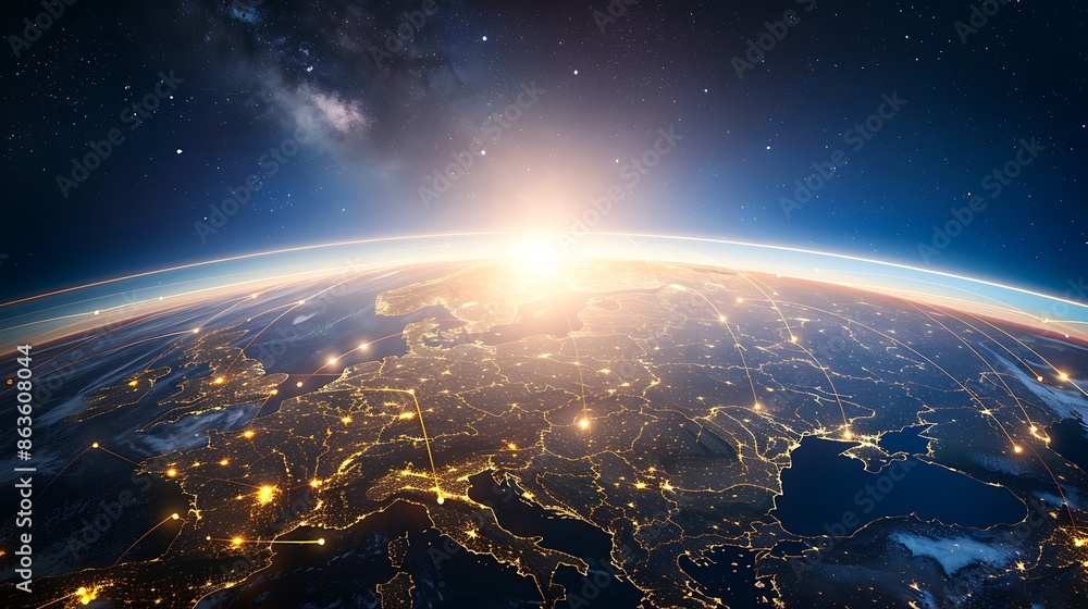 Fototapeta premium Global Connectivity: Illuminating the World's Digital Tapestry