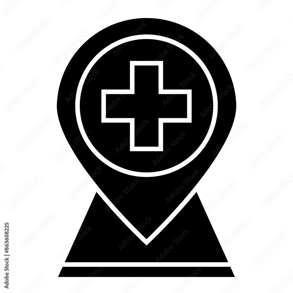 hospital location map pointer, cross icon with location pin isolated on white background, vector marker, first aid sign hospital location map pointer, cross icon with location pin isolated on white background, vector marker, first aid sign