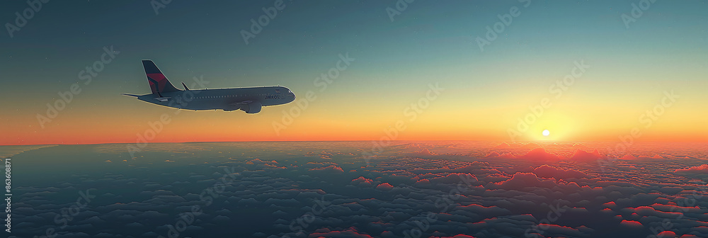 Airplane Flying at Sunset A Journey Above the Clouds Airplane Flying at Sunset A Journey Above the Clouds