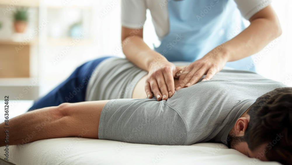 Therapist Giving Back Massage to Man. Generative ai Therapist Giving Back Massage to Man. Generative ai