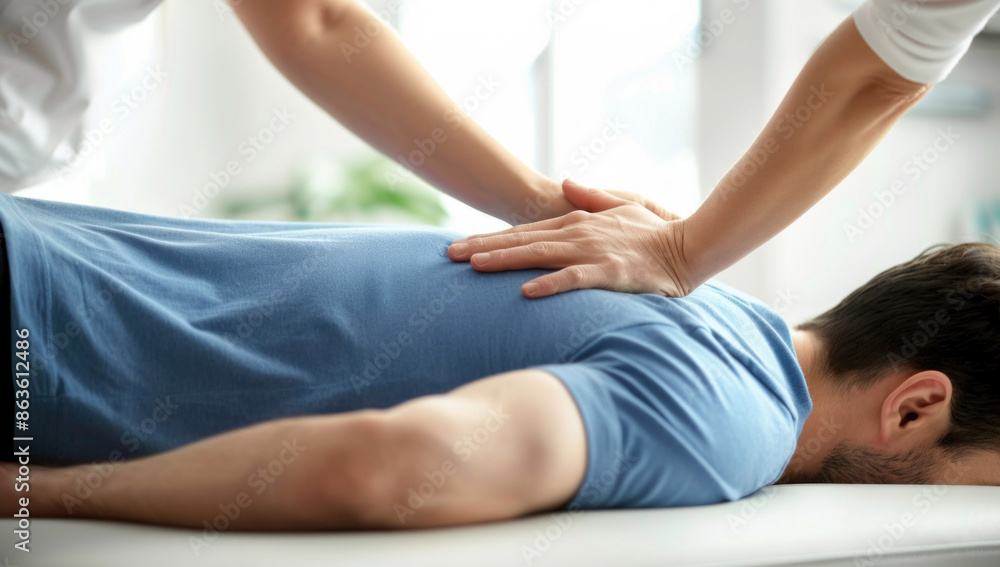 Obraz premium Therapist Giving Back Massage to Man. Generative ai