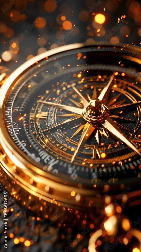 Fototapeta premium Vintage Compass with Glowing Sparks. Generative ai