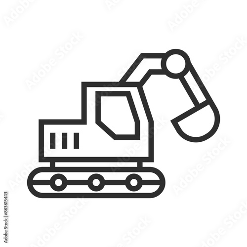 Excavator outline icon, editable stroke isolated on white background flat vector illustration