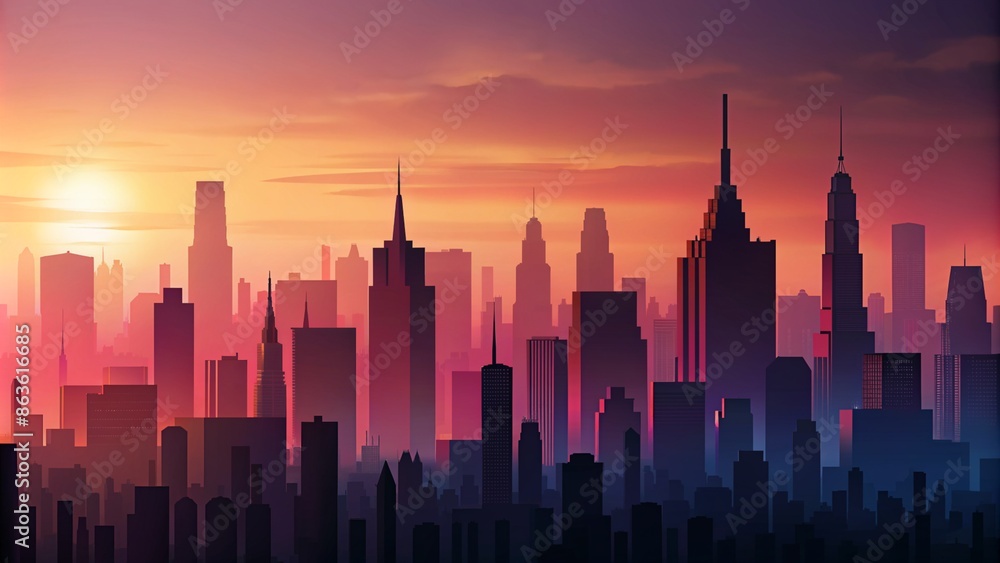 Urban Silhouette: Abstract Skyscrapers Against Dusky Sky Urban Silhouette: Abstract Skyscrapers Against Dusky Sky