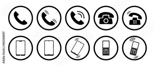 Telephone icon vector. Collection of telephones, public telephones, landlines and smartphones