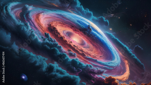 Vibrant galaxy cloud swirls amidst starry cosmos, capturing universe's marvels. Supernova wallpaper: mesmerizing glimpse into space's depths, blending science with captivating visuals. photo