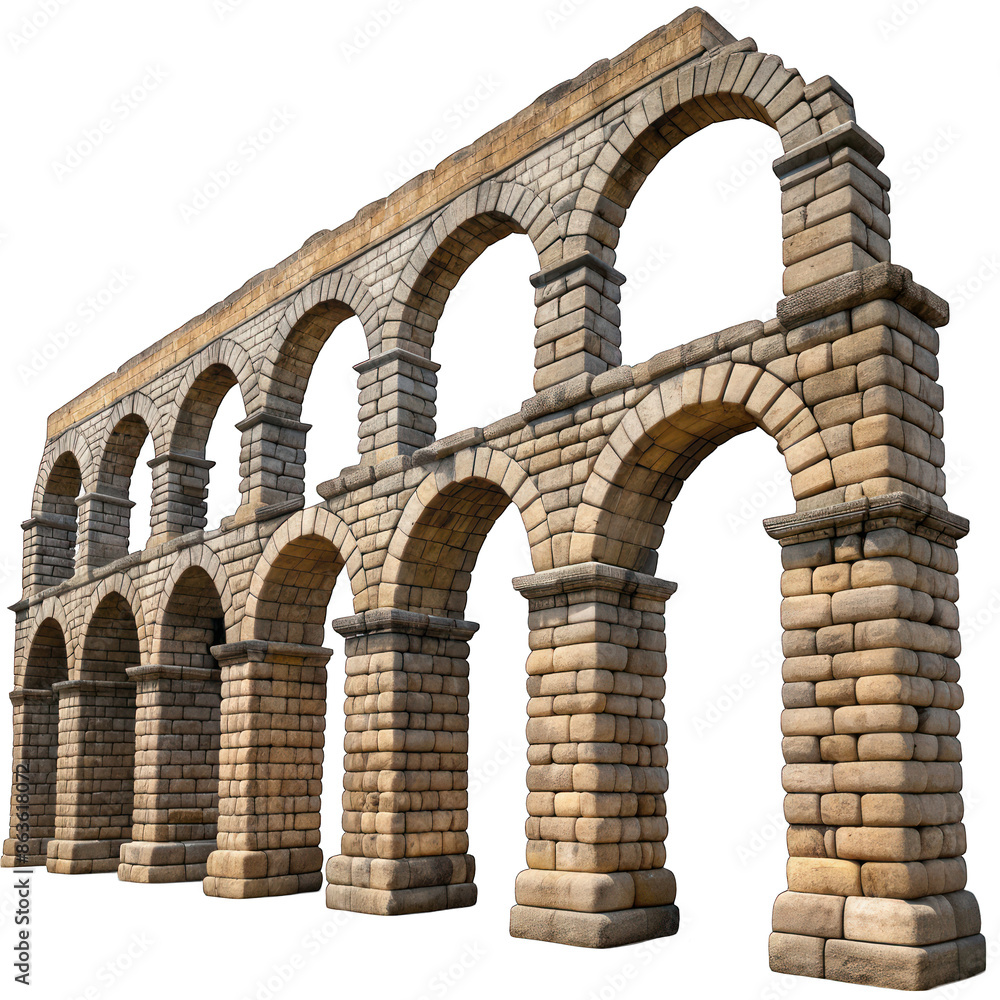 A Roman aqueduct arch with massive stone blocks isolated on transparent background A Roman aqueduct arch with massive stone blocks isolated on transparent background