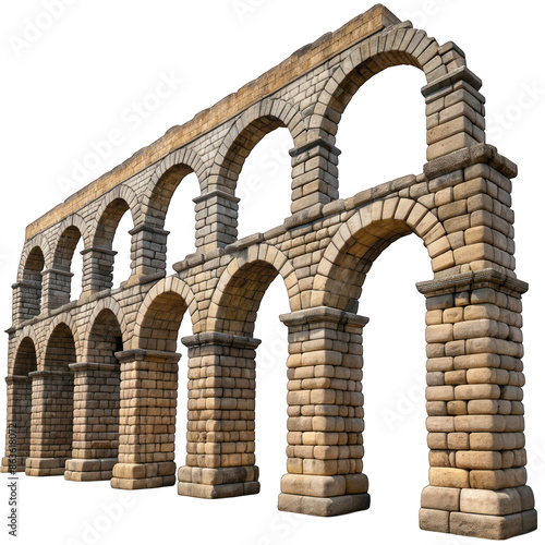 A Roman aqueduct arch with massive stone blocks isolated on transparent background