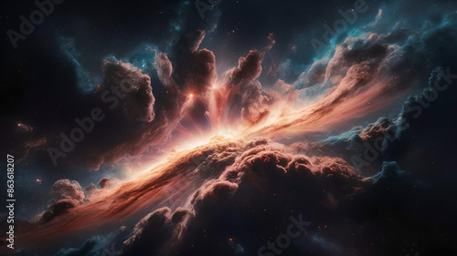 Vibrant galaxy cloud swirls amidst starry cosmos, capturing universe's marvels. Supernova wallpaper: mesmerizing glimpse into space's depths, blending science with captivating visuals. photo