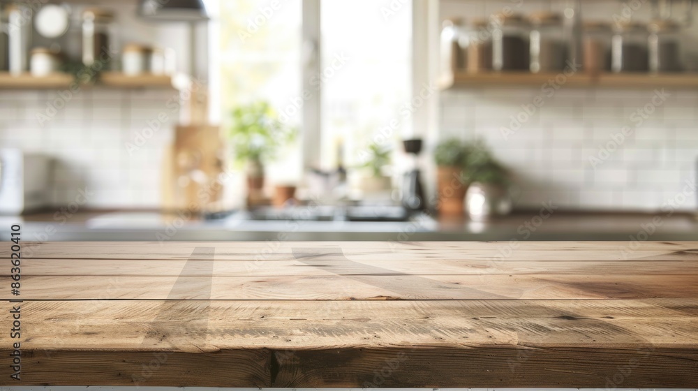 Empty table top with blur kitchen background Empty table top with blur kitchen background