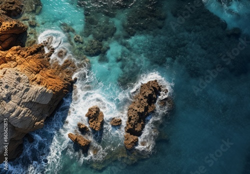 The Red Rock's Embrace Oceanic Vistas in Light Yellow and Dark Azure.jpeg