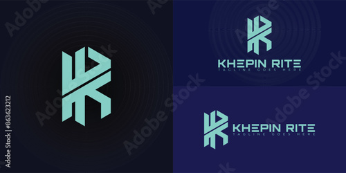 Abstract initial hexagon letters KR or RK logo in green color isolated on multiple background colors. The logo is suitable for internet and technology logo vector design illustration inspiration