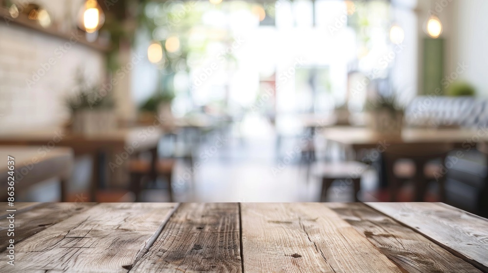 An abstract blur of a reclaimed wood dining table against a softly blurred white restaurant interior, inviting dining ambiance An abstract blur of a reclaimed wood dining table against a softly blurred white restaurant interior, inviting dining ambiance