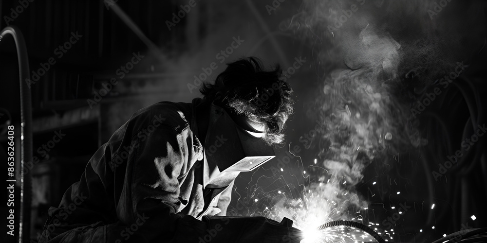 Fototapeta premium Welder in action. Low depth of focus
