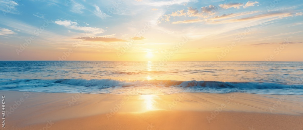 Fototapeta premium Serene Sunset Scene on a Spacious Sandy Beach