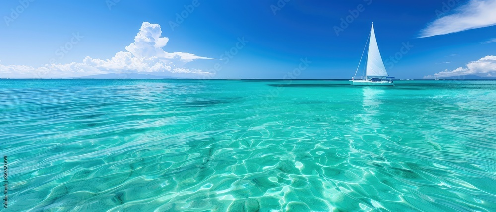 Naklejka premium Tranquil Ocean Scene with Sailboats Under Clear Skies
