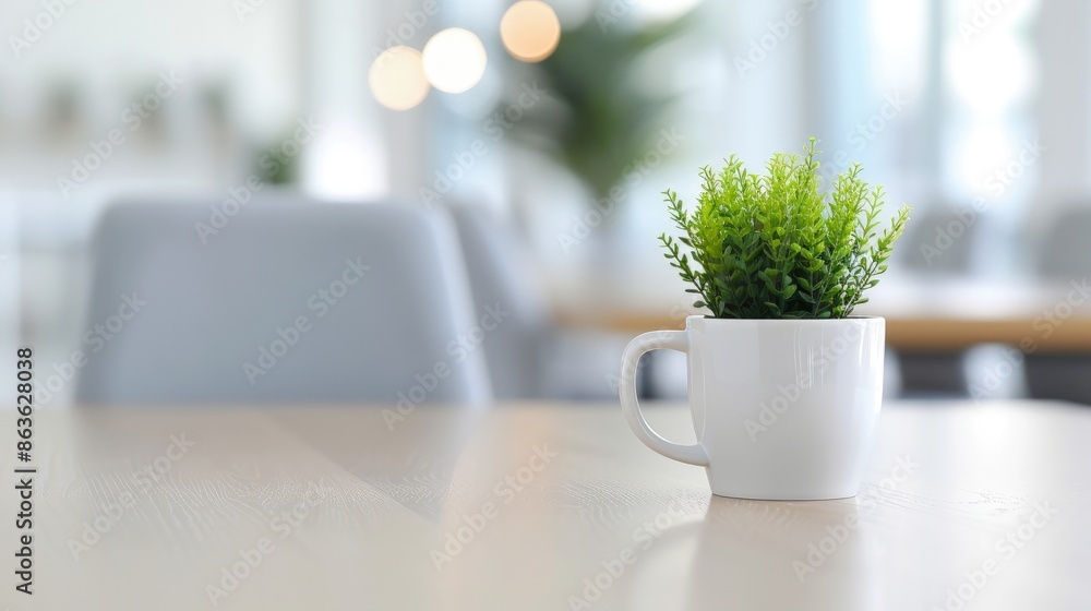 Small White Mug with Green Grass, Café Setting Small White Mug with Green Grass, Café Setting
