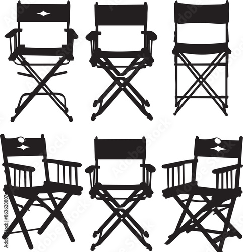 Director's Chairs Minimalist Black Silhouette Vector Collection