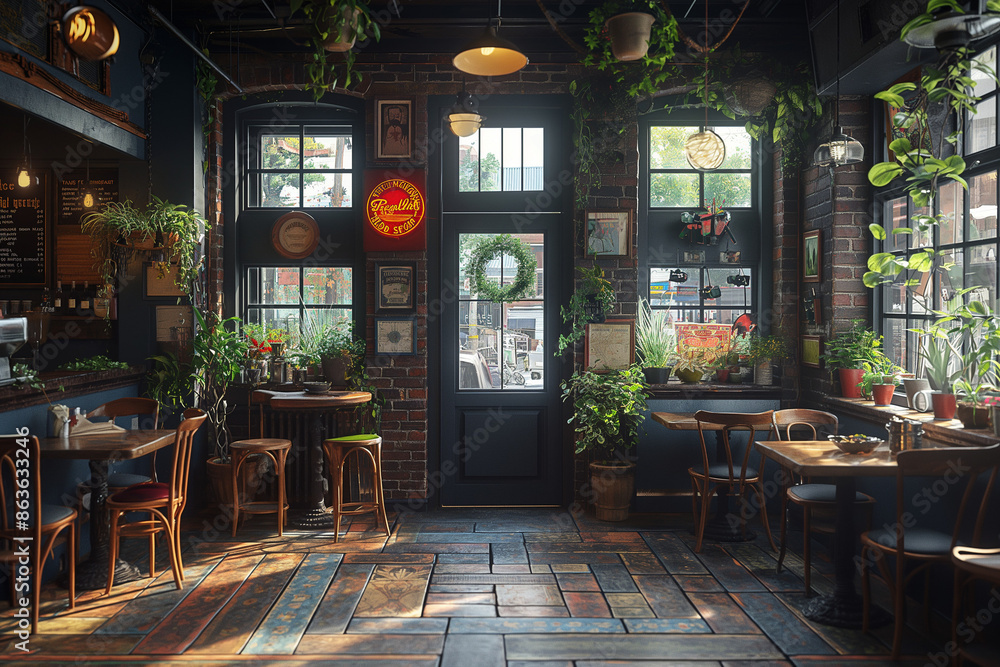 A small cafe with a unique interior design A small cafe with a unique interior design