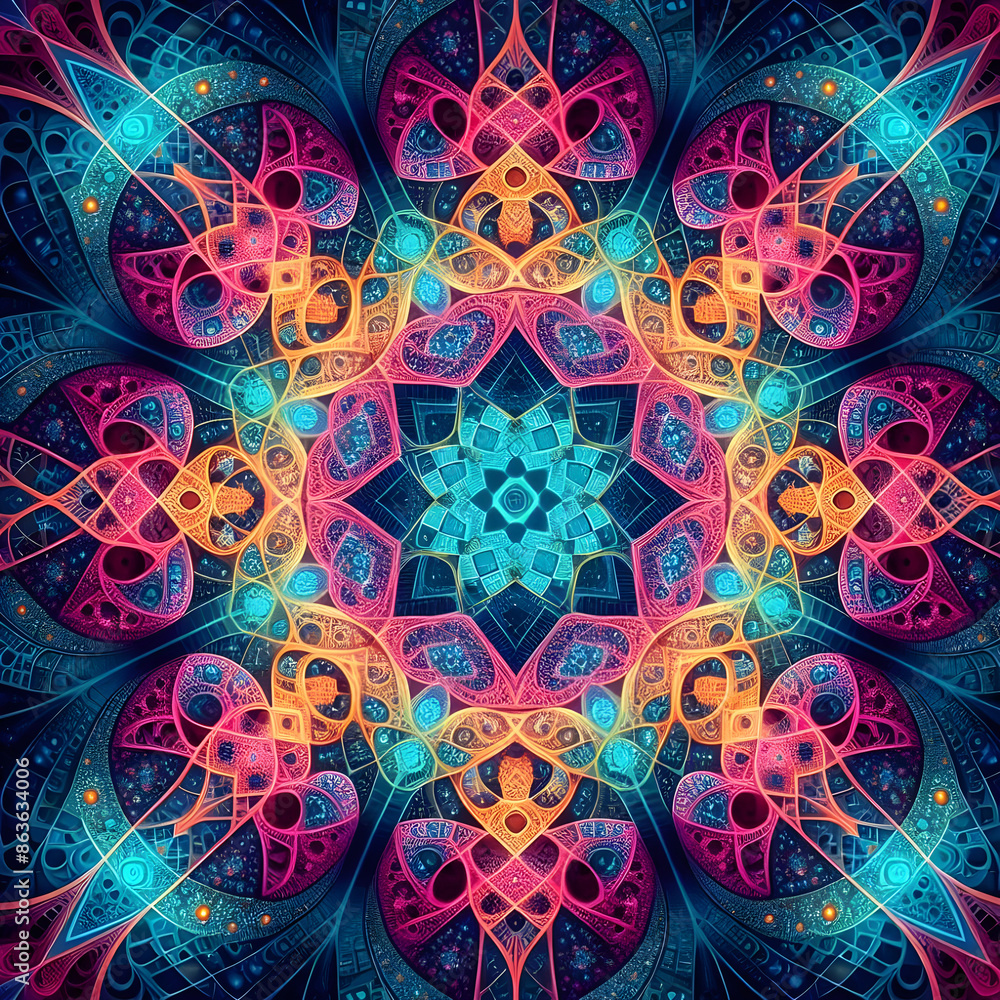 Geometric patterns and neon colors Generated with AI Geometric patterns and neon colors Generated with AI