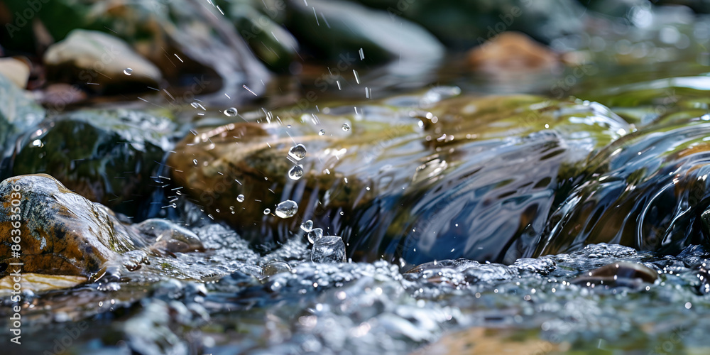 Close-Up of Flowing Stream Water Over Rocks in Nature Close-Up of Flowing Stream Water Over Rocks in Nature