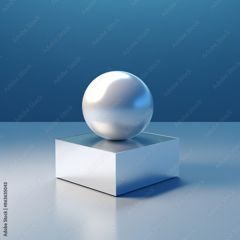 silver ball on a pedestal with a blue background silver ball on a pedestal with a blue background